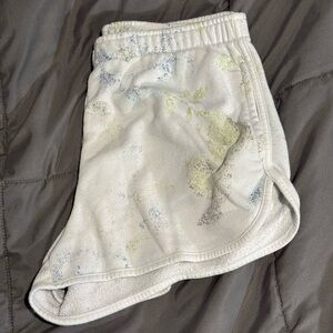 Women's White and Green Patterned Shorts